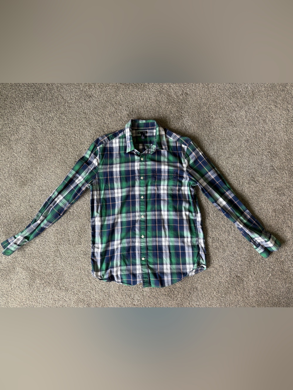 Gap Men’s Casual Long Sleeve Button Up Shirt Large Green/Blue Classic Fit